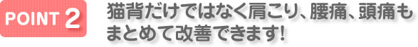 猫背だけではなく肩こり、腰痛、頭痛もまとめて改善できます！