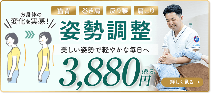 猫背・巻き肩・反り腰・肩こり 姿勢調整 美しい姿勢で軽やかな毎日へ 3,880円税込